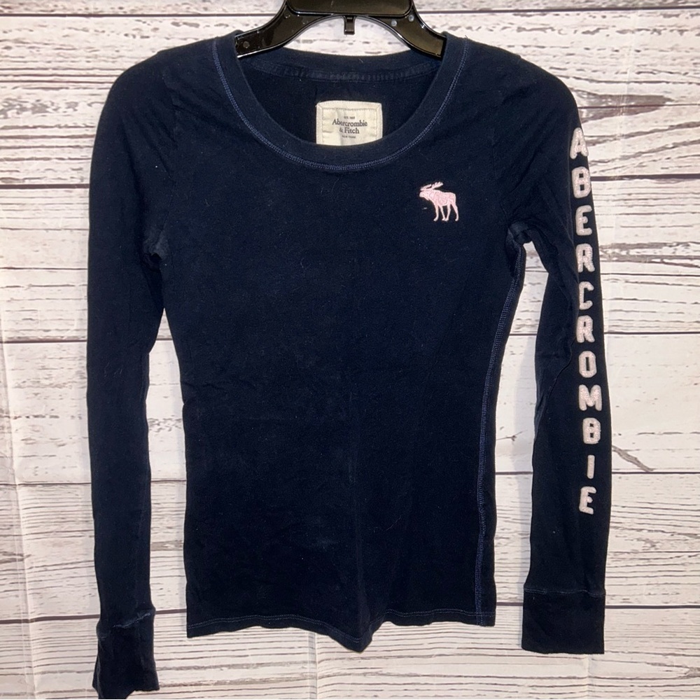 Abercrombie & Fitch Logo Long Sleeve Top Navy & Pink